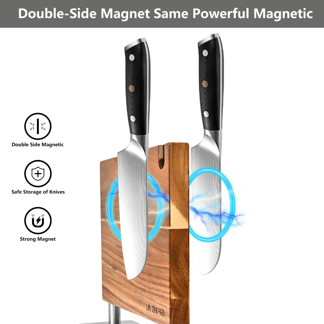 Acacia Wood Magnetic Knife Holder - Double-Sided Magnetic Knife Block & Organizer