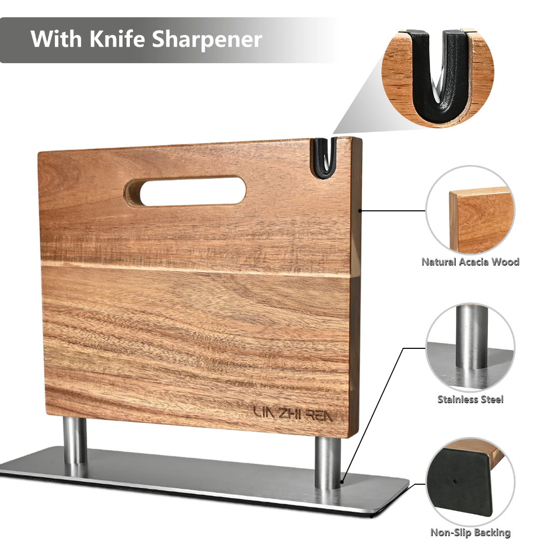 Acacia Wood Magnetic Knife Holder - Double-Sided Magnetic Knife Block & Organizer