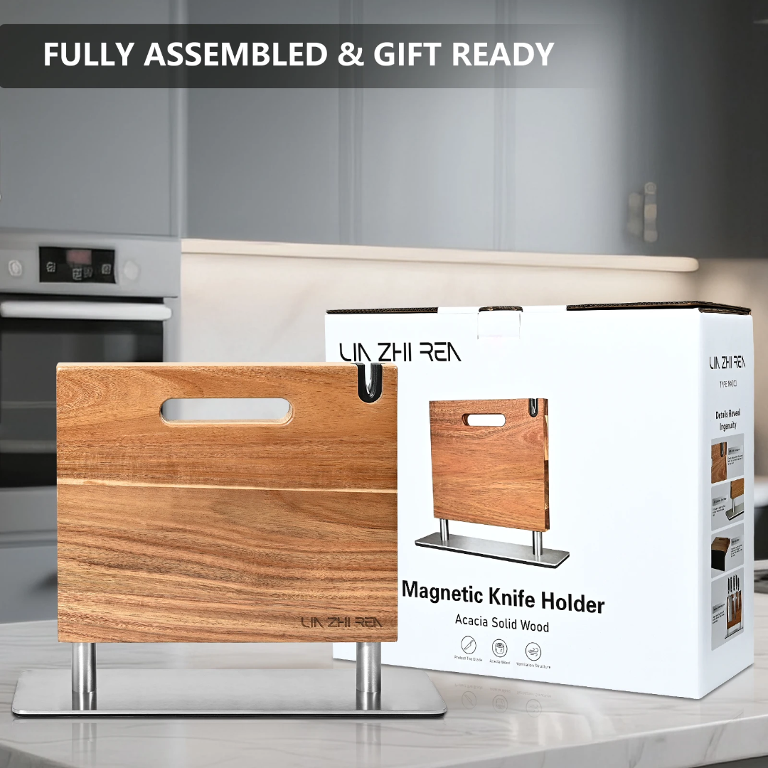 Acacia Wood Magnetic Knife Holder - Double-Sided Magnetic Knife Block & Organizer