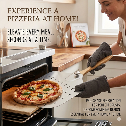 Perforated Aluminum Pizza Peel with Foldable Wooden Handle – 12-Inch Professional Pizza Paddle for Home Baking & Ovens