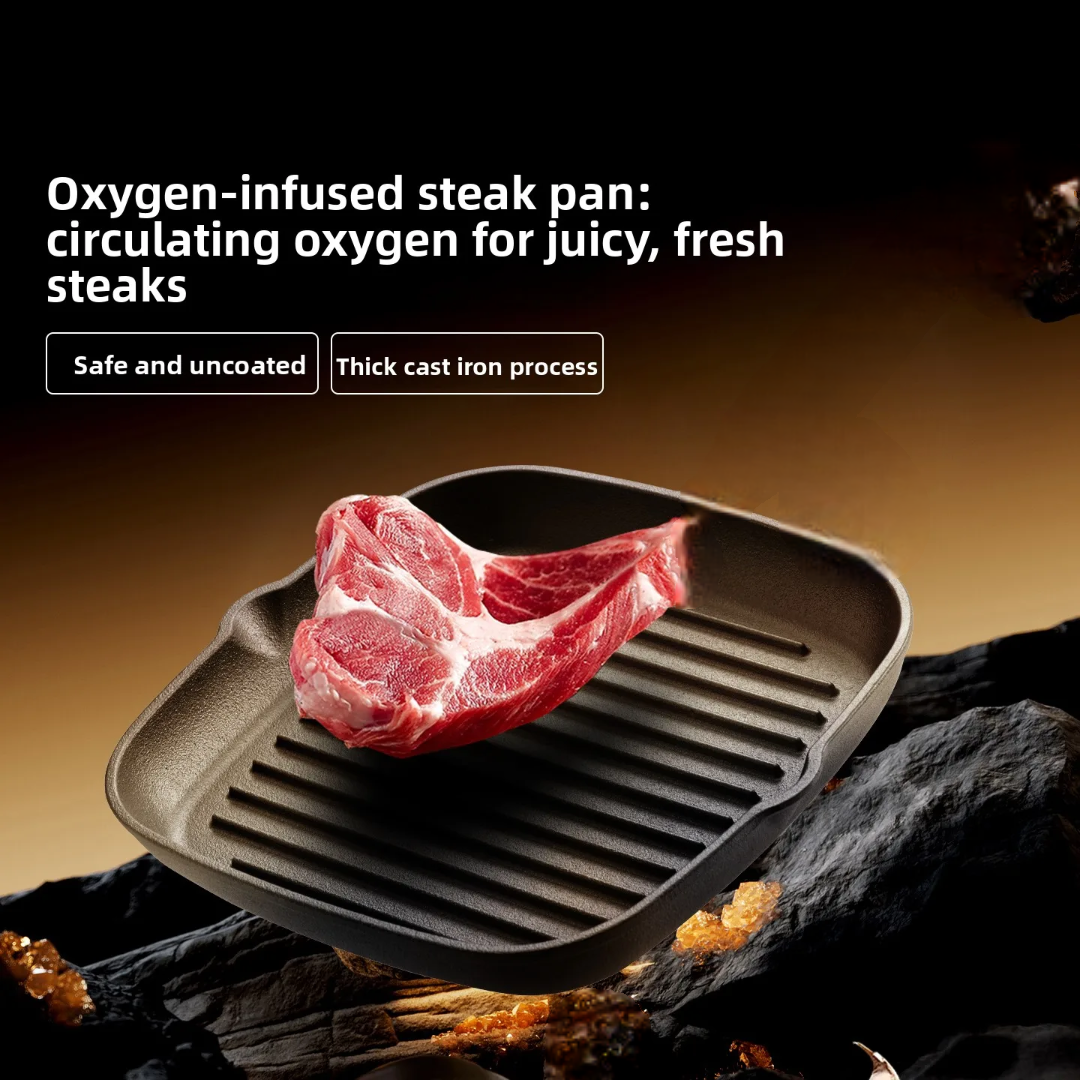 Premium Cast Iron Grill Pan with Wooden Handle (24.7cm)