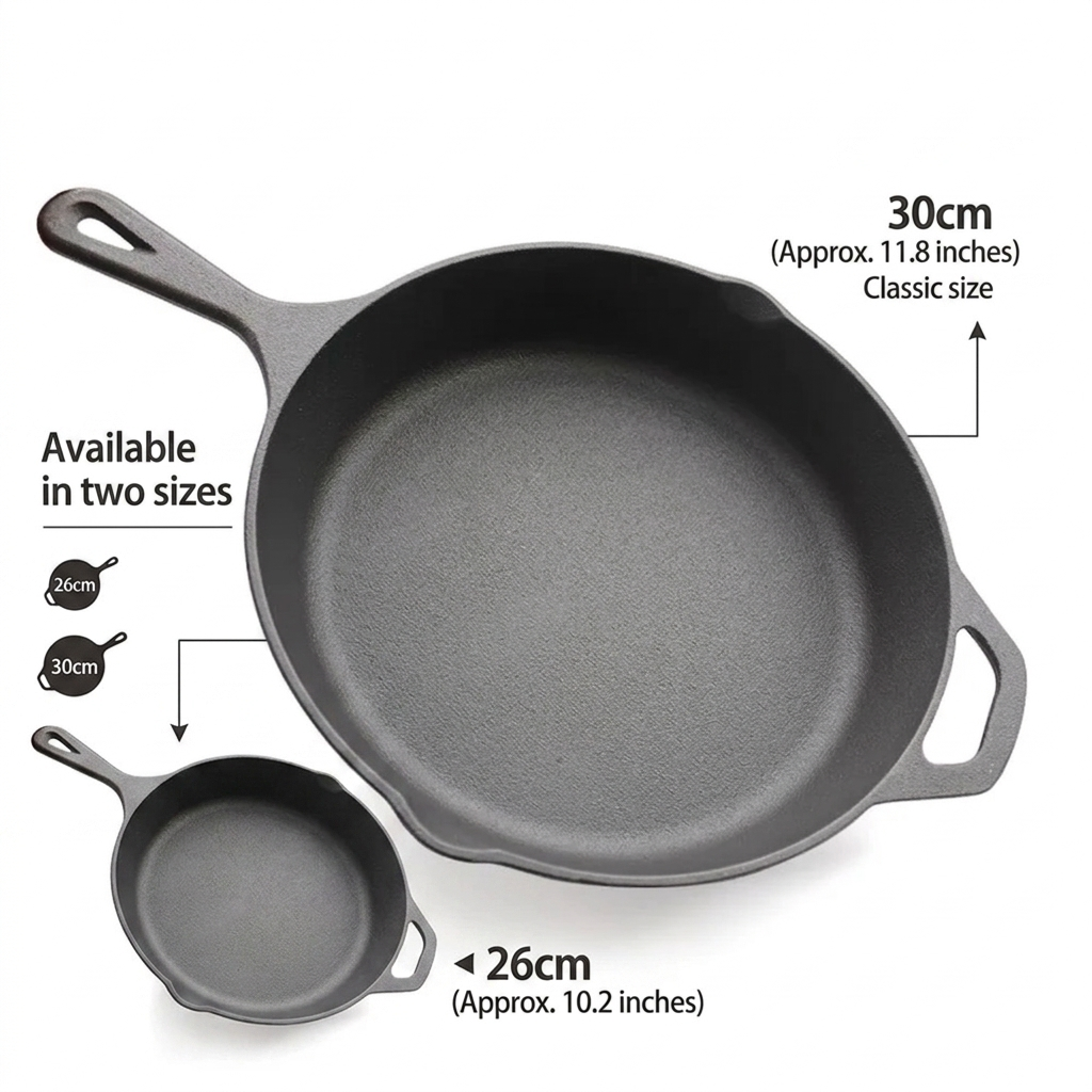 Premium Pre-Seasoned Cast Iron Skillet (26cm & 30cm) | Heavy-Duty Pan