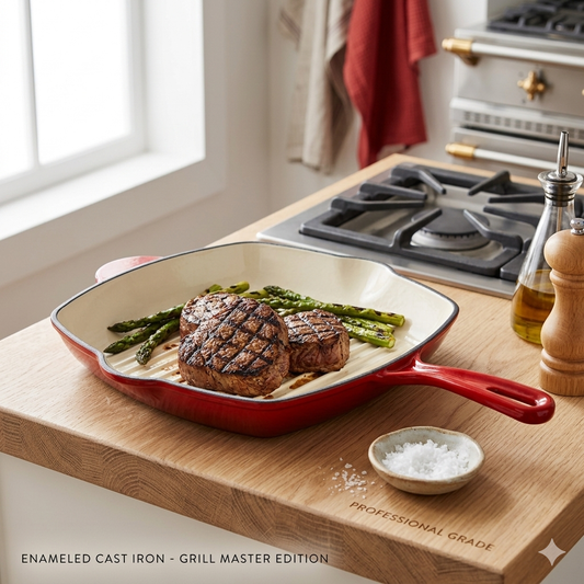 Premium Square Enameled Cast Iron Grill Pan – 11-Inch Heavy Duty Stovetop Griddle