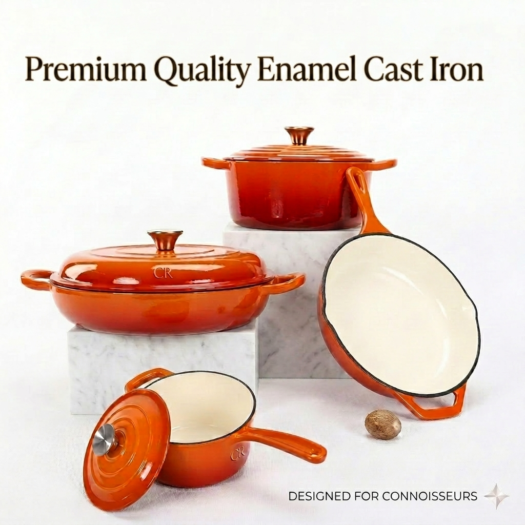 Adorable 4-Piece Enamel Cast Iron Cookware Set Orange – Complete Kitchen Set Lebanon