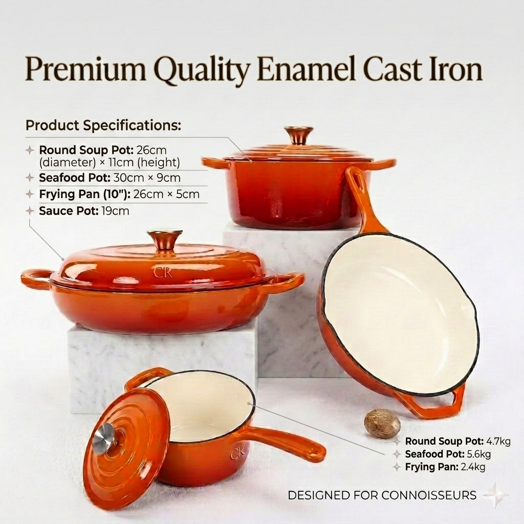 Adorable 4-Piece Enamel Cast Iron Cookware Set Orange – Complete Kitchen Set Lebanon