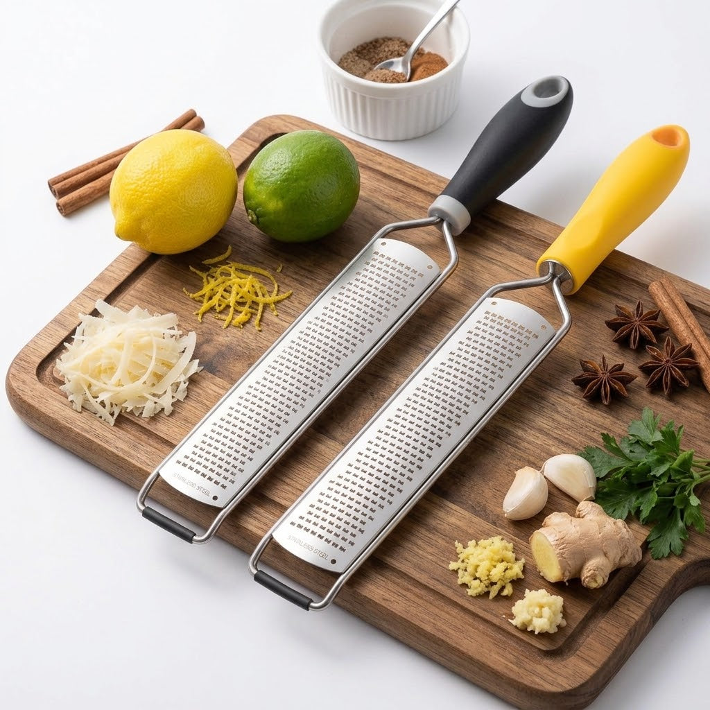Lemon Zester & Citrus Grater - 304 Stainless Steel Tool for Cheese, Chocolate & Vegetables, 39cm x 4.5cm (Black / Yellow)