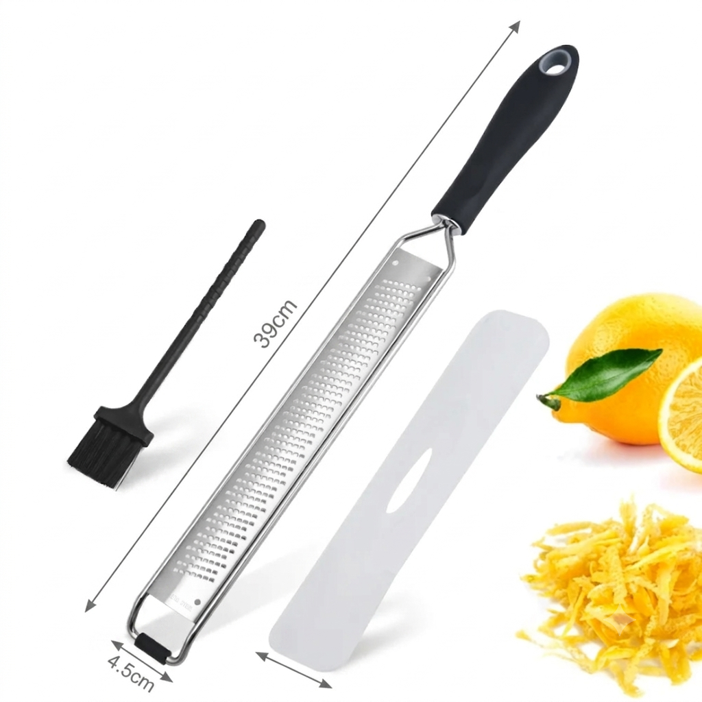 Lemon Zester & Citrus Grater - 304 Stainless Steel Tool for Cheese, Chocolate & Vegetables, 39cm x 4.5cm (Black / Yellow)