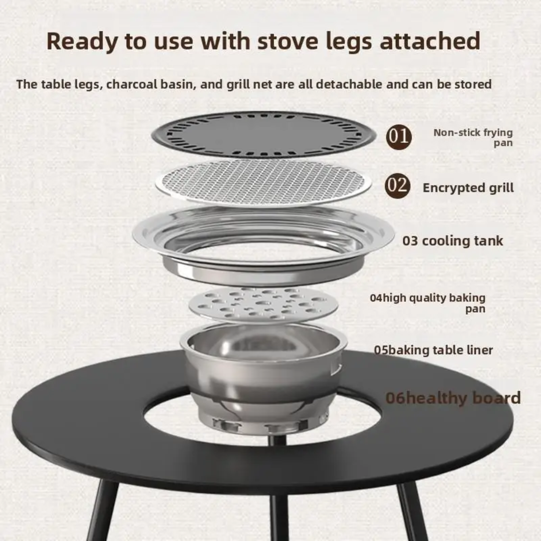 OmniGrill Multi-Functional 6-in-1 BBQ, Charcoal Grill, and Tea Table Set 65CM | 42CM