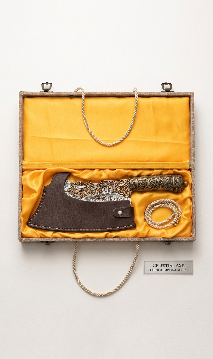 Premium Butcher's Bone Cutting Knife Decorative Dragon copper  Handle,Stainless Steel Blades.