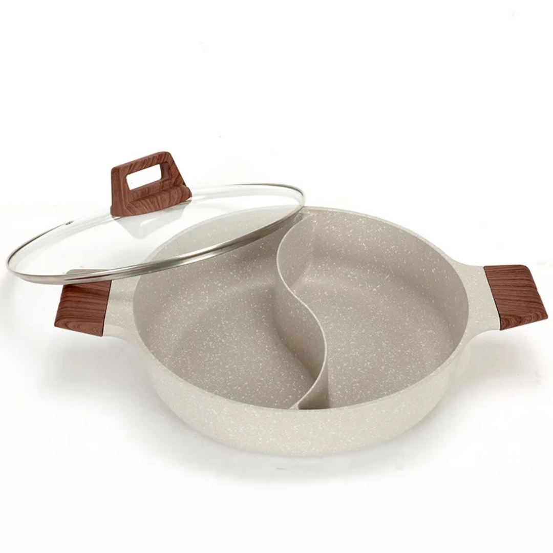 Non-Stick Hot Pot with Dual Divider | Premium Two-Flavor Cookware 32CM | 17CM