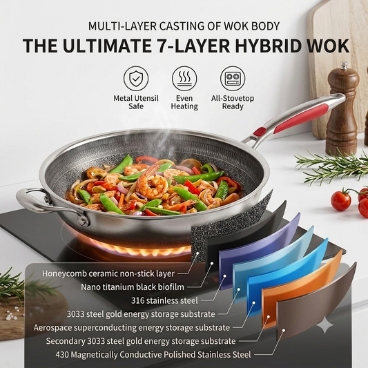 316 Stainless Steel Honeycomb Non-Stick Wok (32cm, 34cm, 36cm) | Premium Wok Lebanon