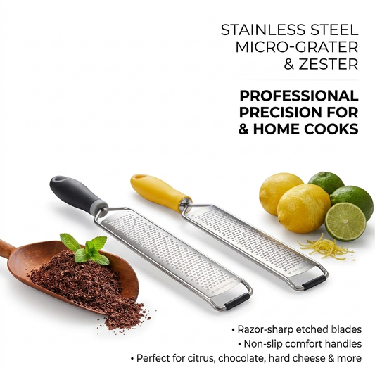 Lemon Zester & Citrus Grater - 304 Stainless Steel Tool for Cheese, Chocolate & Vegetables, 39cm x 4.5cm (Black / Yellow)