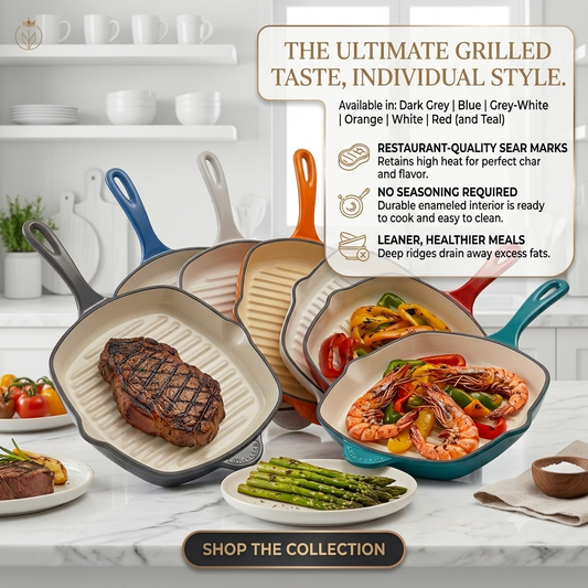 Premium Square Enameled Cast Iron Grill Pan – 11-Inch Heavy Duty Stovetop Griddle