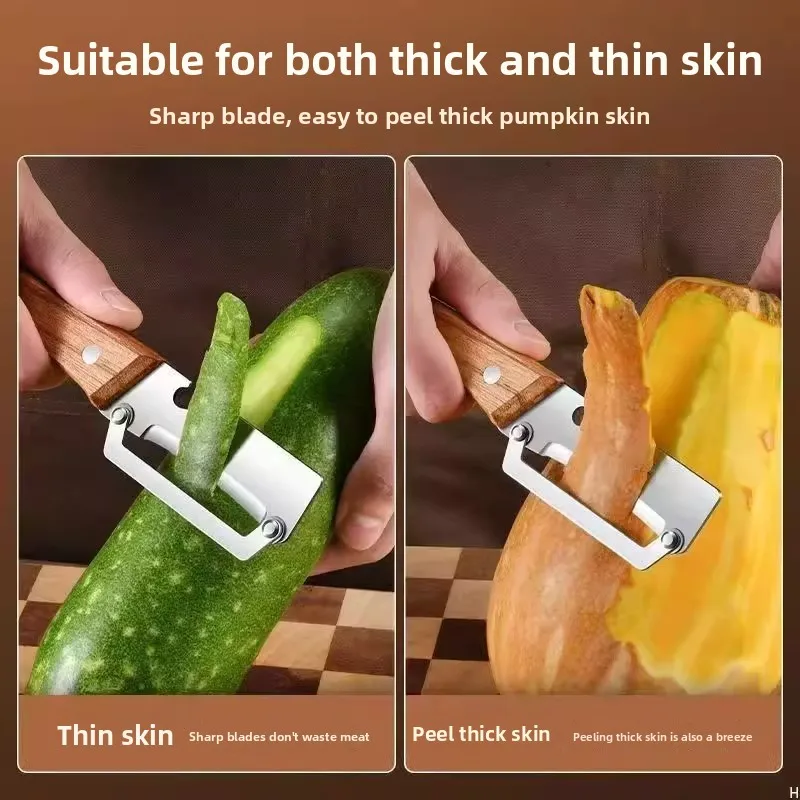 Premium Stainless Steel Multi-Functional Kitchen Peeler – Ergonomic Wooden Handle Vegetable & Fruit Paring Knife with Built-in Bottle Opener
