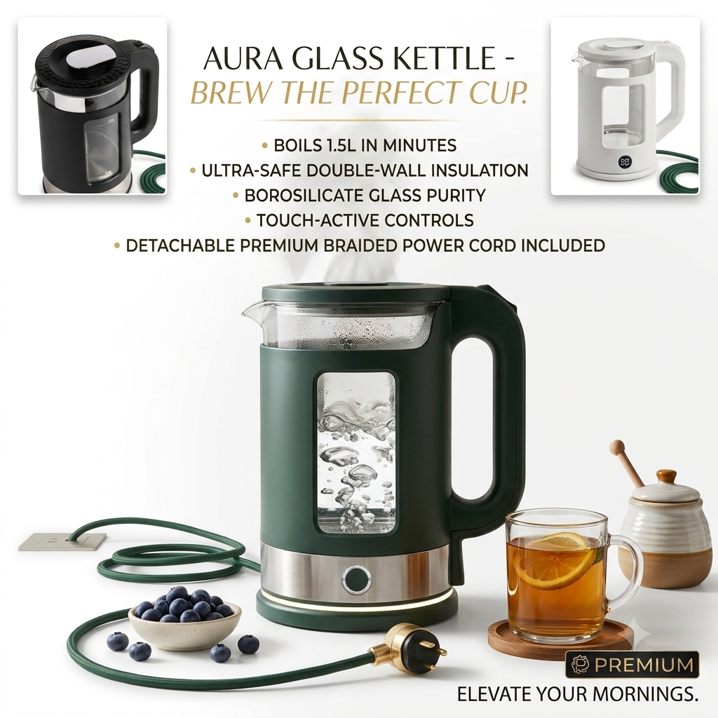 High-Quality Electric Kettle Health Pot – Green, White, Black Visual Design