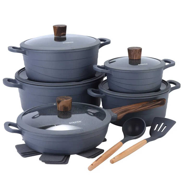 Premium Quality Cookware Set Non-Stick 15 Pieces Cast Aluminum  Grey / Beige / Black