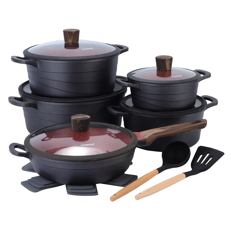 Premium Quality Cookware Set Non-Stick 15 Pieces Cast Aluminum  Grey / Beige / Black