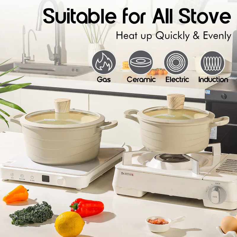 Premium Quality Cookware Set Non-Stick 15 Pieces Cast Aluminum  Grey / Beige / Black