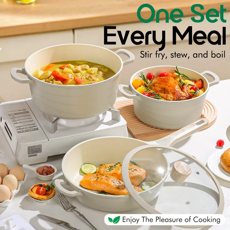 Premium Quality Cookware Set Non-Stick 15 Pieces Cast Aluminum  Grey / Beige / Black