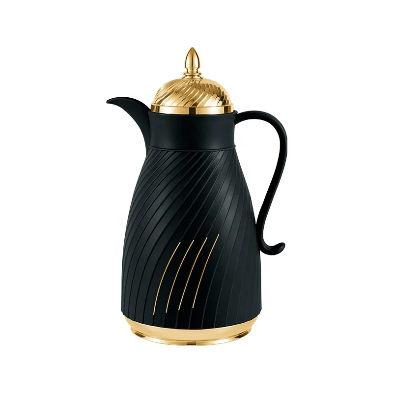 Premium 2-Piece Matte Black & Gold Thermos Flask Set (1.0L & 1.3L) – Insulated Tea & Coffee Carafes