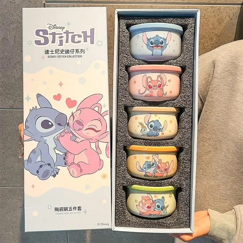 Disney Stitch Ceramic Bowl Set – Cute Cartoon Design, High-Temperature Ceramic Rice & Soup Bowls