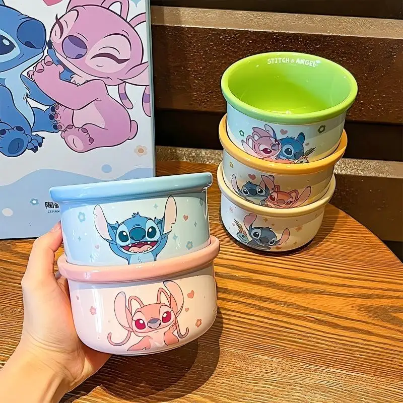 Disney Stitch Ceramic Bowl Set – Cute Cartoon Design, High-Temperature Ceramic Rice & Soup Bowls