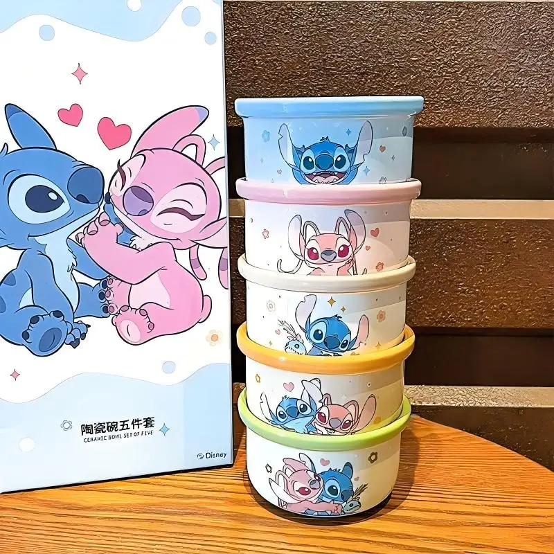 Disney Stitch Ceramic Bowl Set – Cute Cartoon Design, High-Temperature Ceramic Rice & Soup Bowls