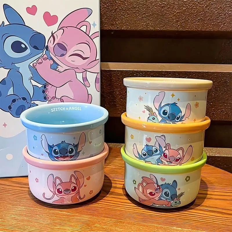 Disney Stitch Ceramic Bowl Set – Cute Cartoon Design, High-Temperature Ceramic Rice & Soup Bowls