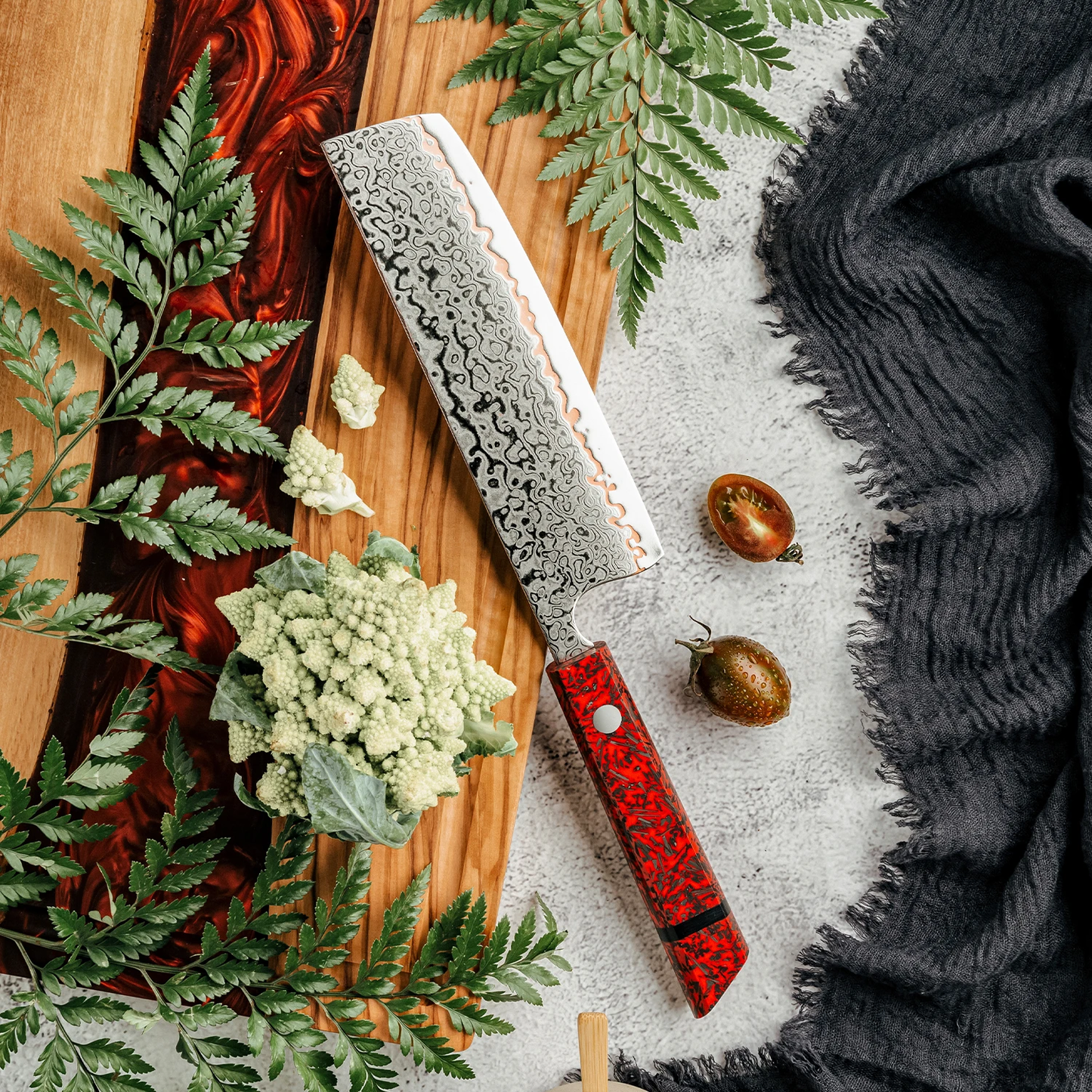 Grandsharp 7-Inch Damascus Nakiri Knife | 55-Layer Copper Clad Steel
