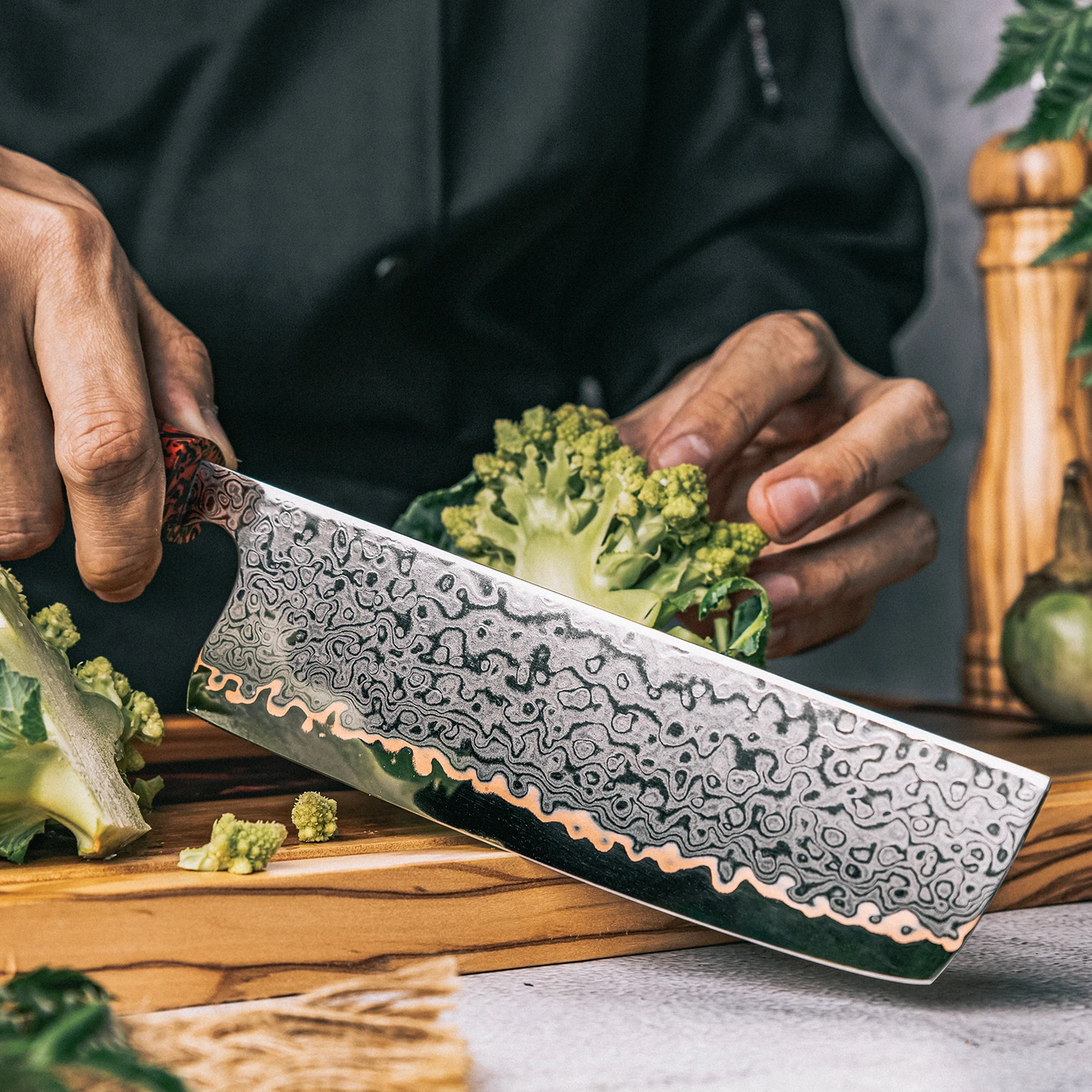 Grandsharp 7-Inch Damascus Nakiri Knife | 55-Layer Copper Clad Steel