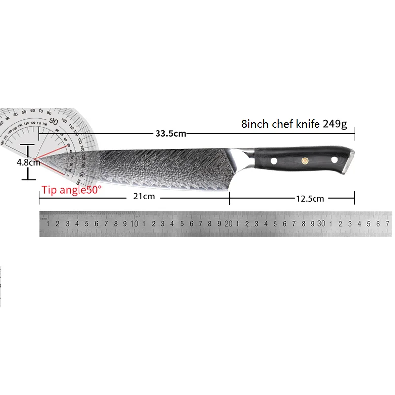 8-Inch Damascus Chef Knife - Handmade 67-Layer Steel Straight Edge Knife, Eco-Friendly Ergonomic Handle