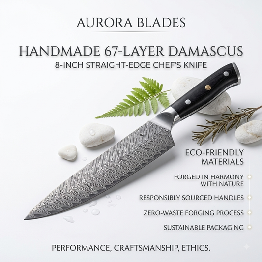 8-Inch Damascus Chef Knife - Handmade 67-Layer Steel Straight Edge Knife, Eco-Friendly Ergonomic Handle