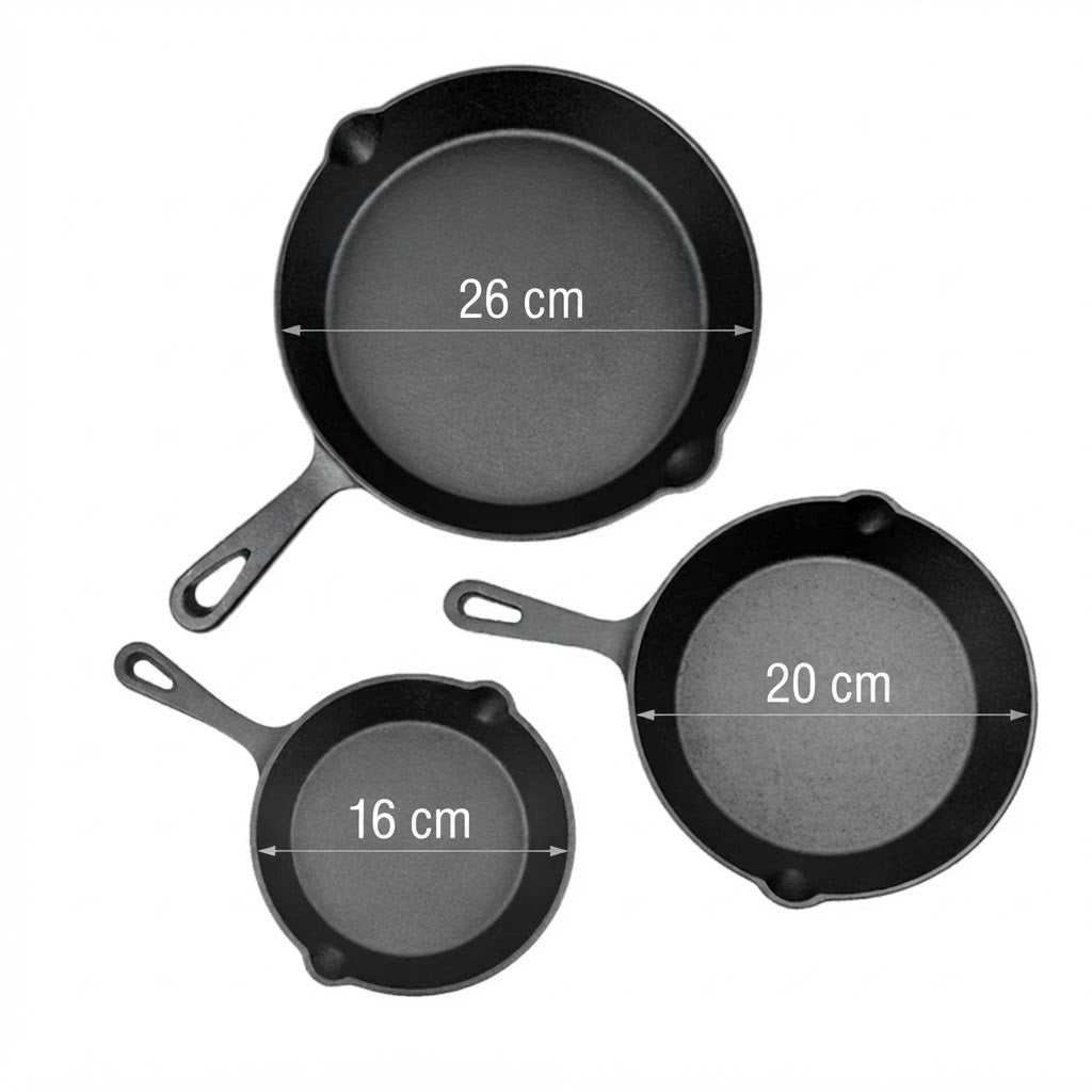 Cast Iron Skillet Set – 3-Piece Professional Pre-Seasoned Frying Pans with Superior Heat Retention for Induction and Oven