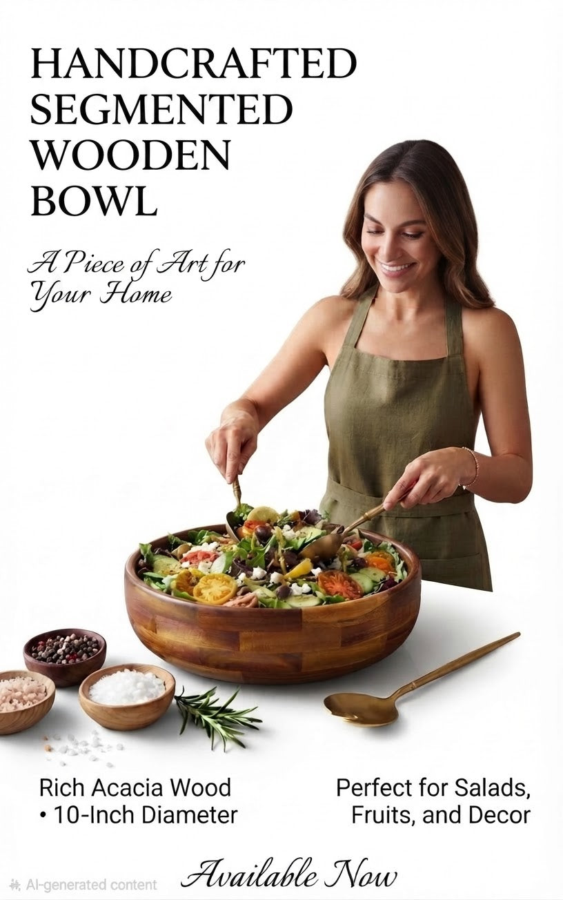 Wooden Serving Bowl – Handcrafted Segmented Acacia Wood Bowl (30.5 x 10.3 cm)