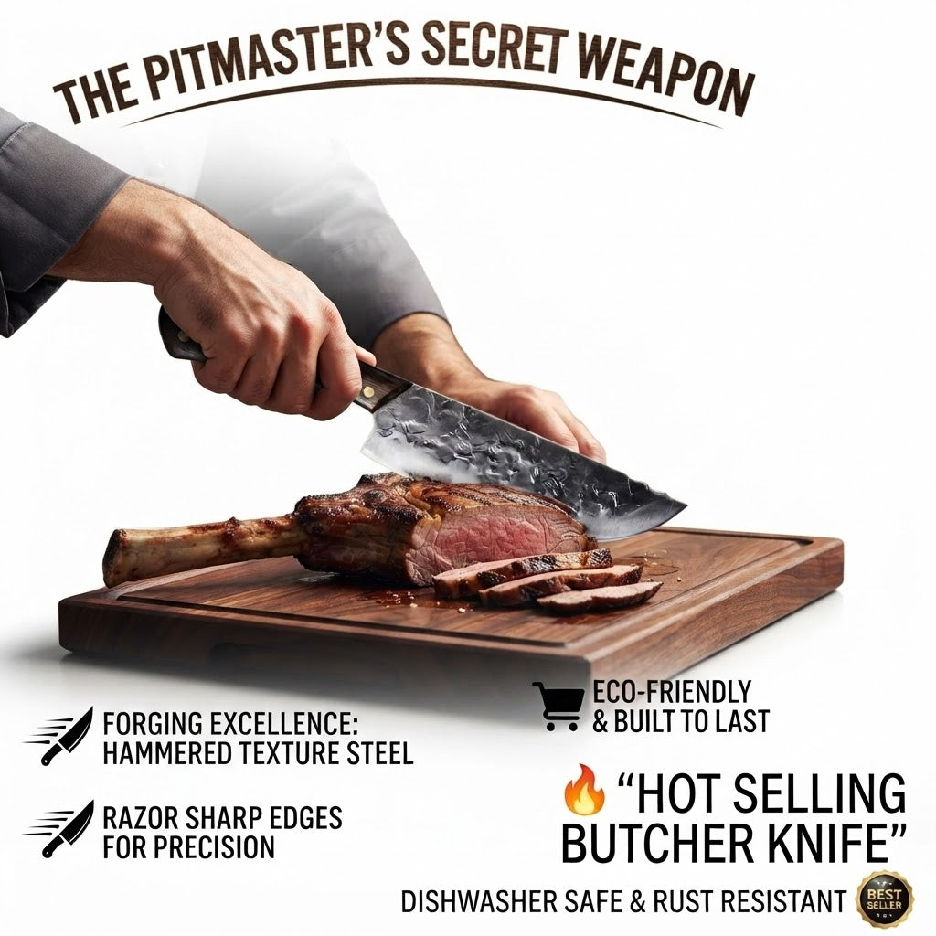 Hand-Forged Stainless Steel Butcher Cleaver & Chef Knife | Ergonomic Wood Handle