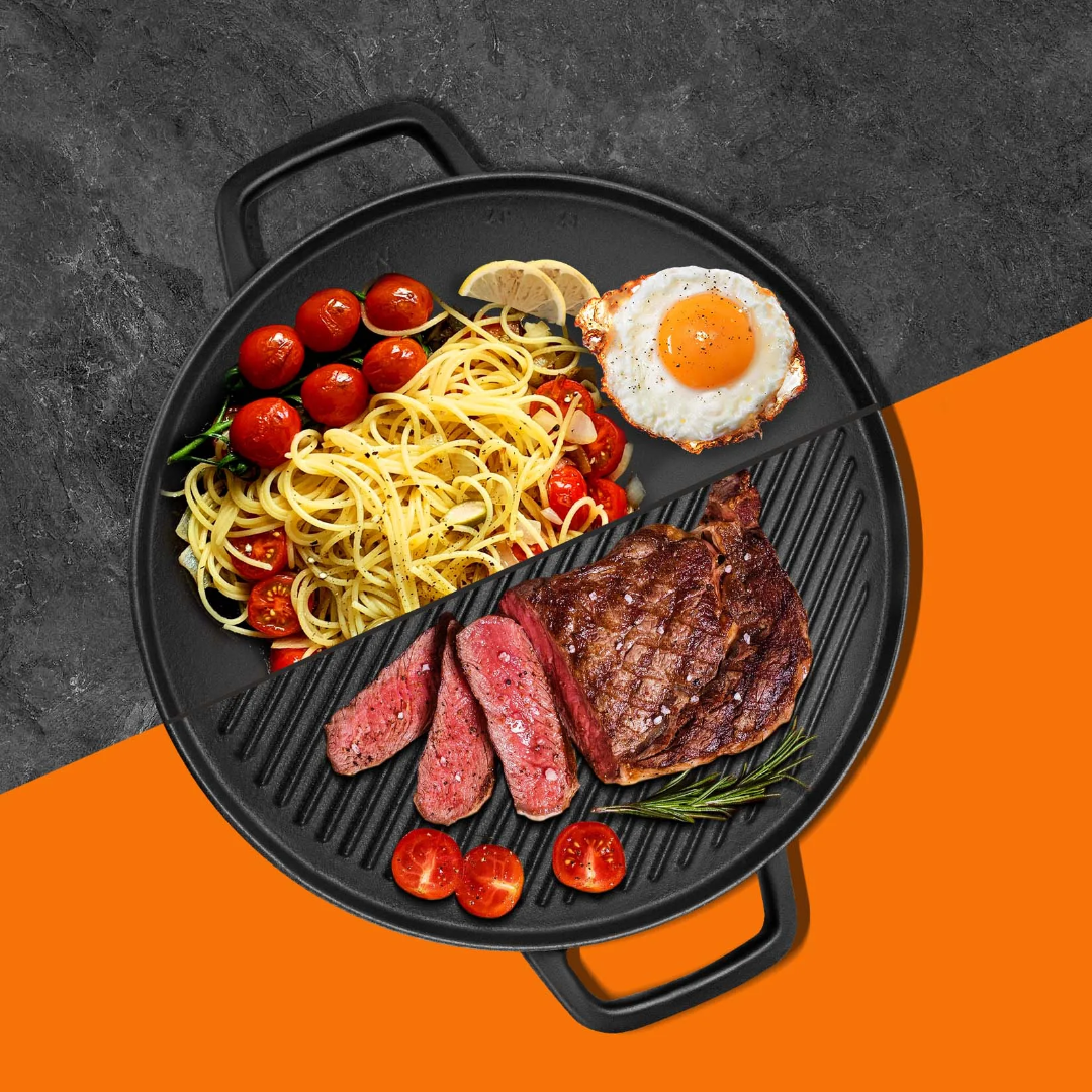Cast Iron Reversible Grill/Griddle – 2-in-1 Skillet with Handle