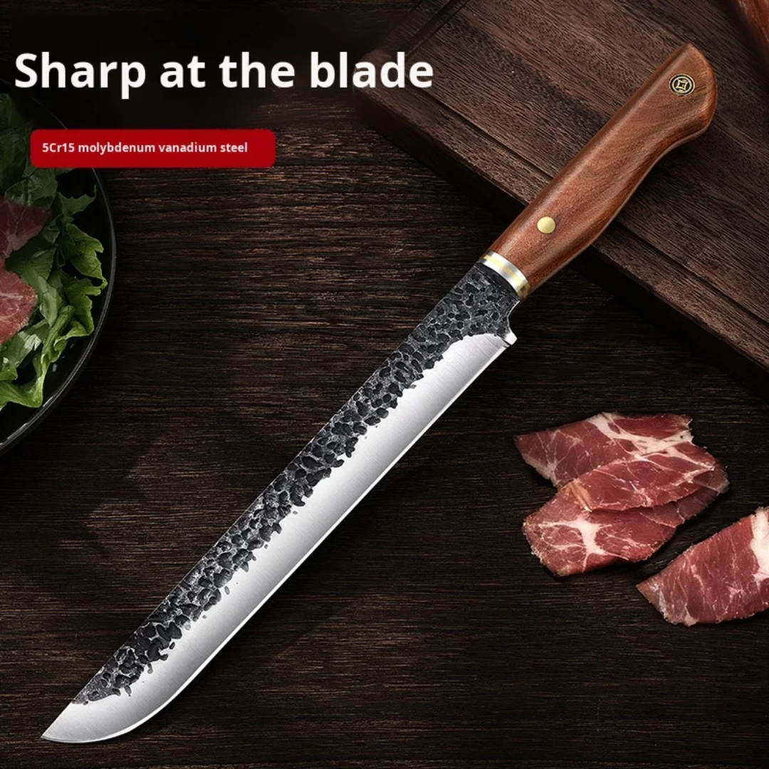 Forged Meat Slicing Knife – 8.5 Inch High Carbon Stainless Steel BBQ Knife with Wooden Handle