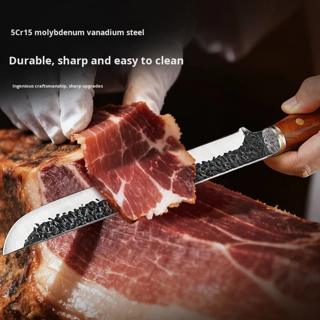 Forged Meat Slicing Knife – 8.5 Inch High Carbon Stainless Steel BBQ Knife with Wooden Handle