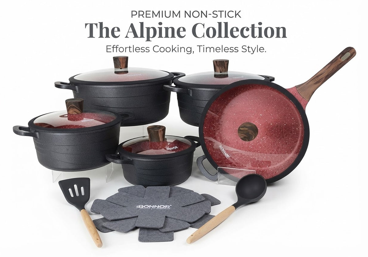 Non-Stick Cookware Set 15-Piece Premium Quality Pots and Pans Collection (Grey / Beige / Black
