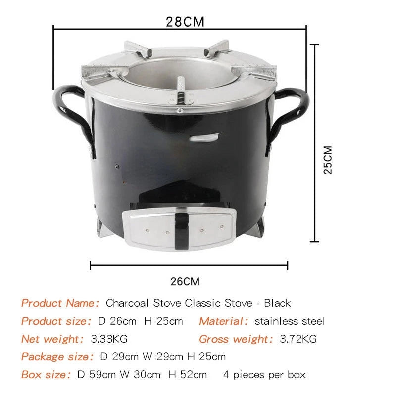 Eco-Friendly Charcoal & Wood Camping Stove – Stainless Steel Outdoor Cooker