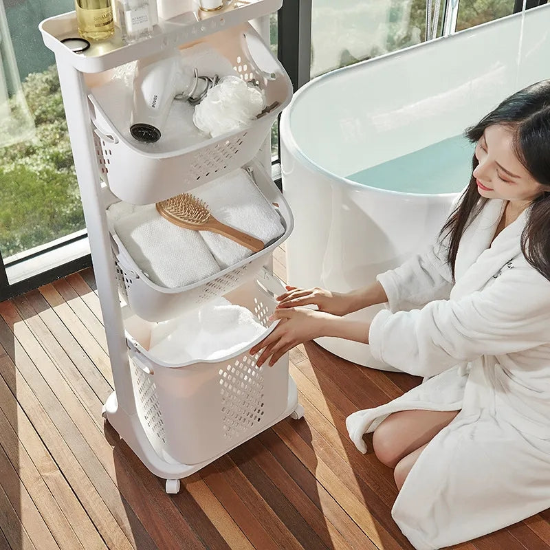3-Layer Plastic Laundry Basket white colour with Wheels