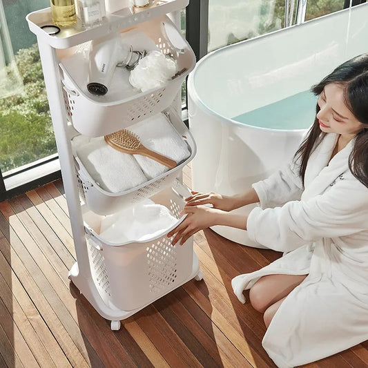 3-Layer Plastic Laundry Basket white colour with Wheels