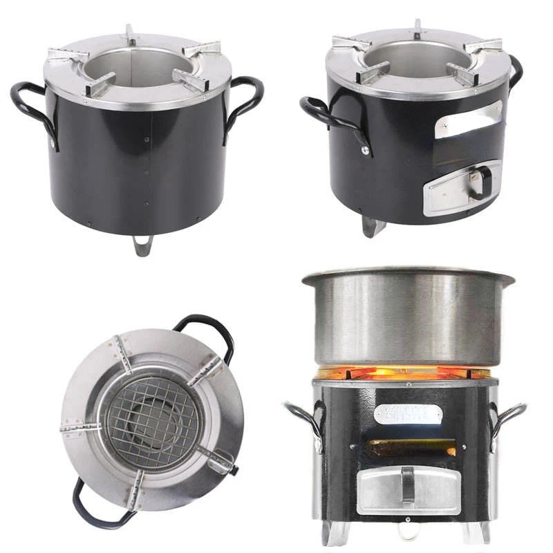 Eco-Friendly Charcoal & Wood Camping Stove – Stainless Steel Outdoor Cooker