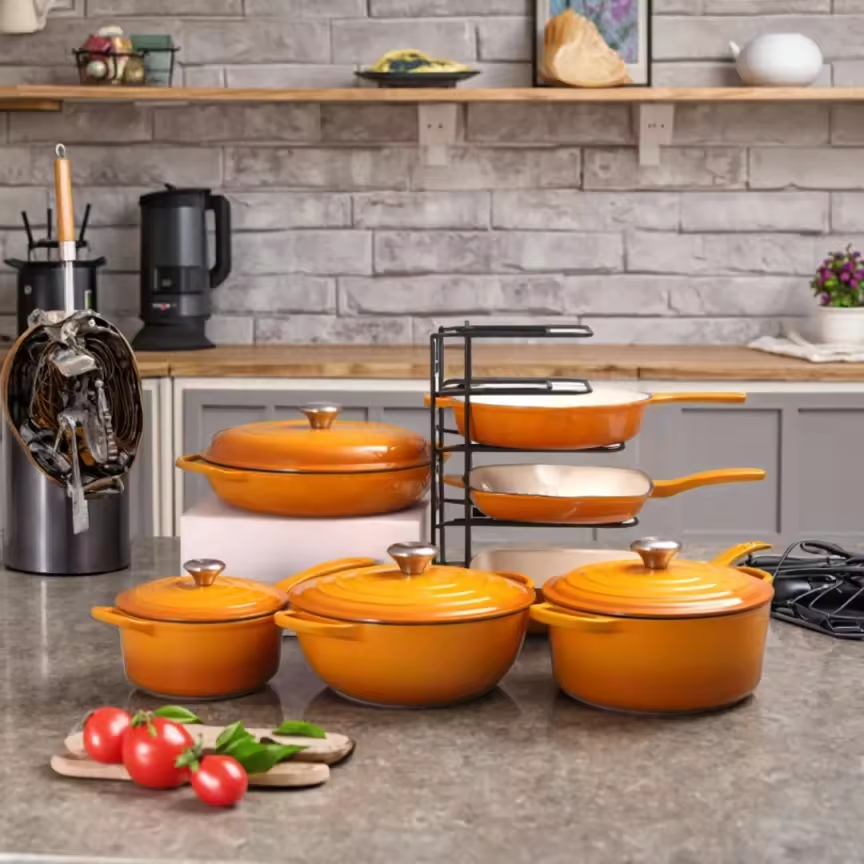 Premium 7-Piece Quality Enamel Cast Iron Cookware Set