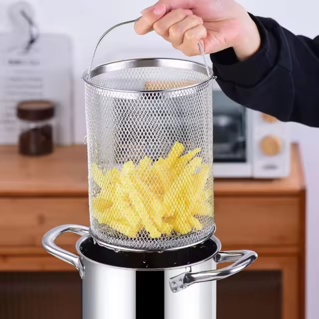 Premium 3-Ply Stainless Steel Frying Pot with Mish and lid