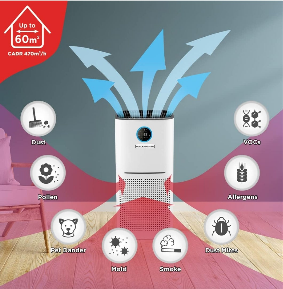 Black+Decker Air Purifier AP3560-B5 – Breathe Easy in Large Spaces,
Experience cleaner and fresher air