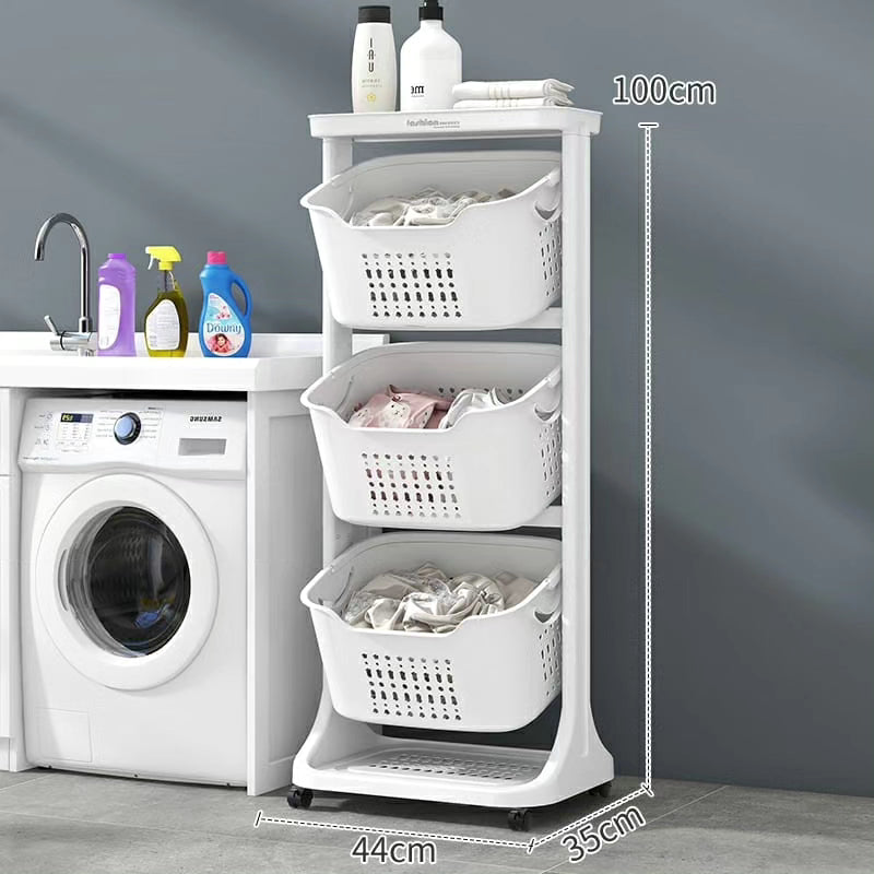 3-Layer Plastic Laundry Basket white colour with Wheels