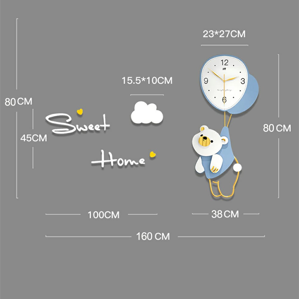 Sweet Dreams Wall Clock: Teddy Bear Balloon Decor