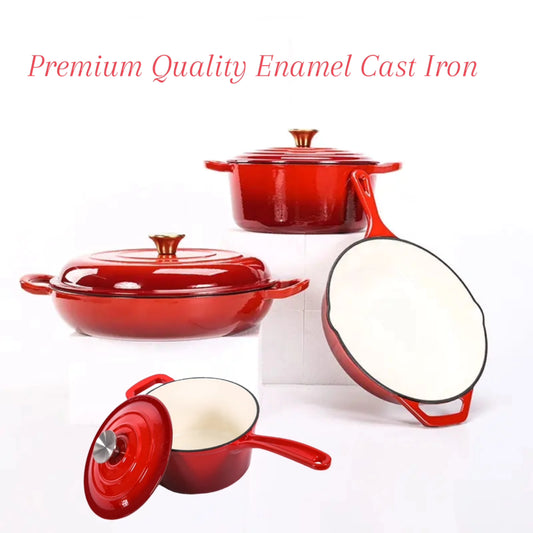 Adorable 4-Piece Enamel Cast Iron Cookware Set – Red