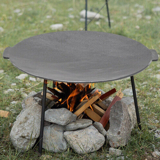 Outdoor Camping Cast Iron Griddle Grill – 3-Legged Hot Plate for BBQ, Steak & More